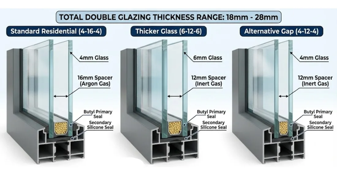 Cross-section view of a double glazed window unit