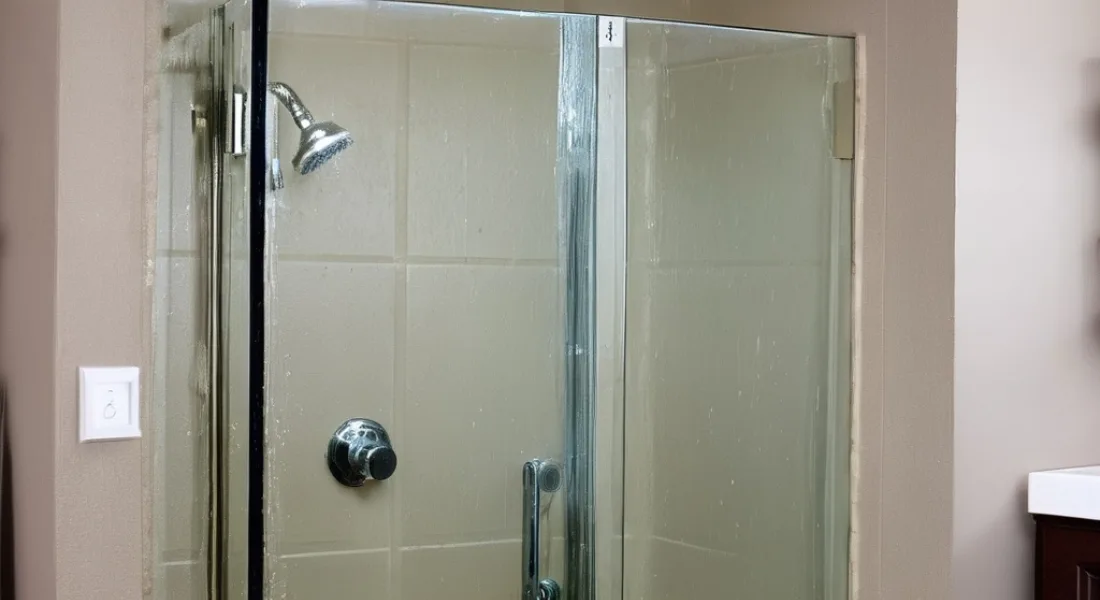 Hinged frameless glass shower door with chrome hardware