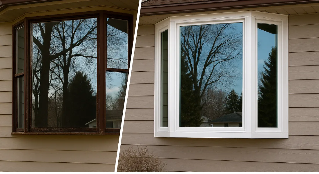 Window sash with glass being replaced at a glass shop