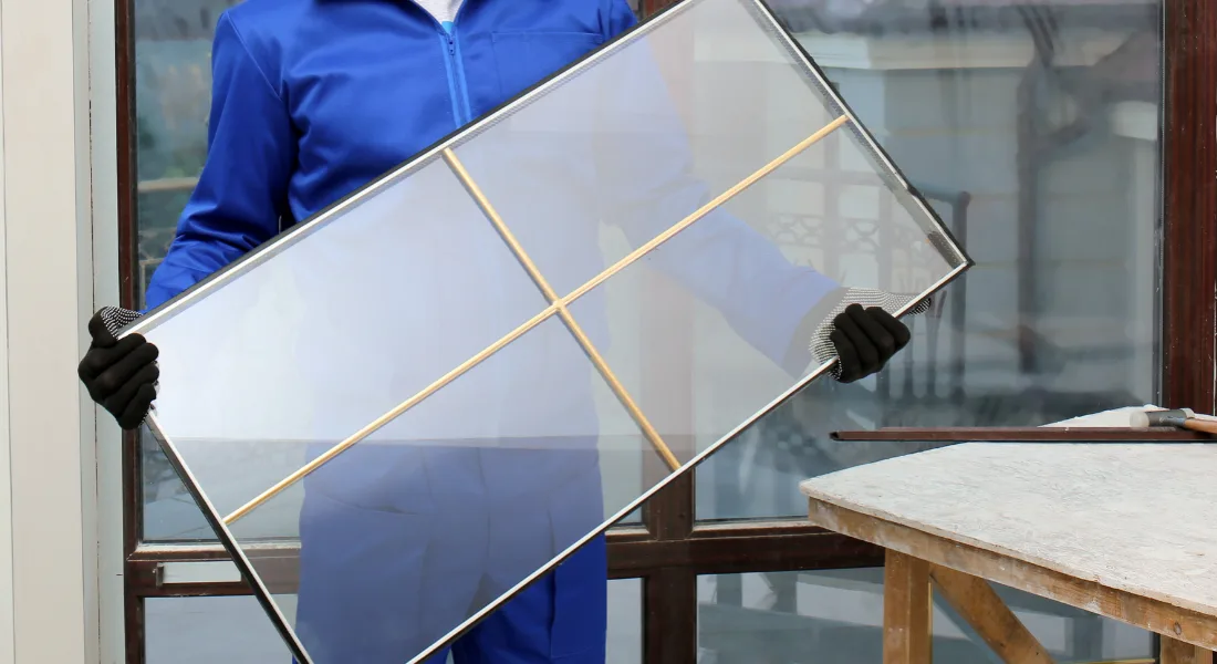 Various types of glass panels at a glass shop