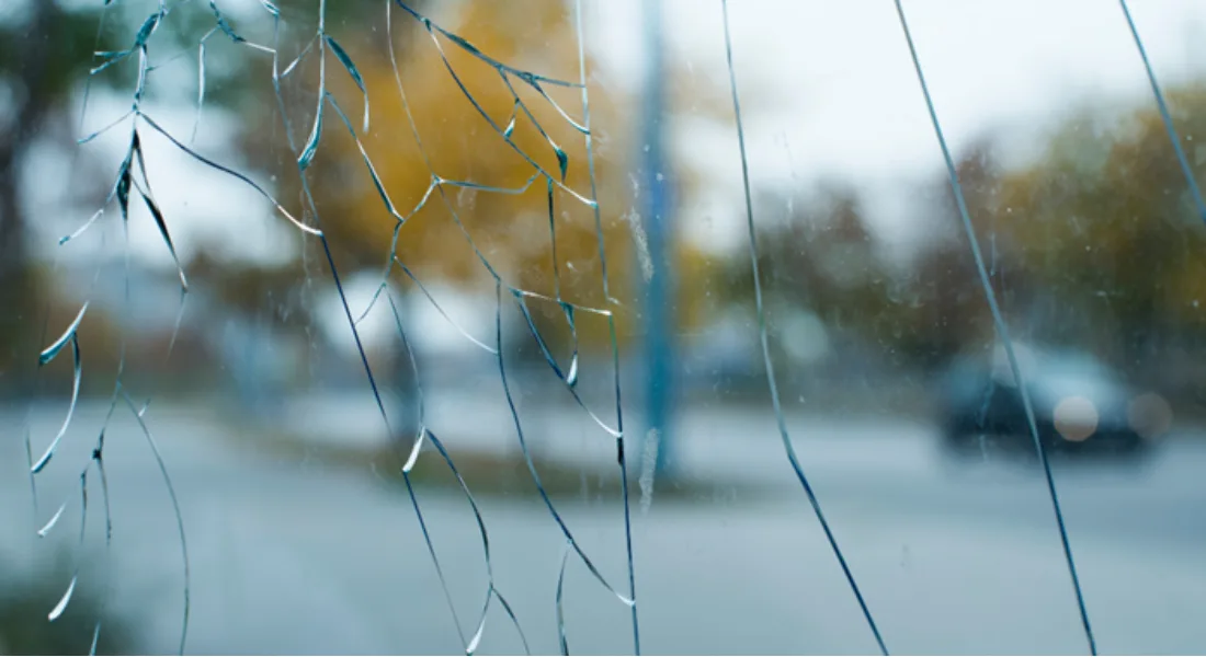 Cracked window glass in a residential home