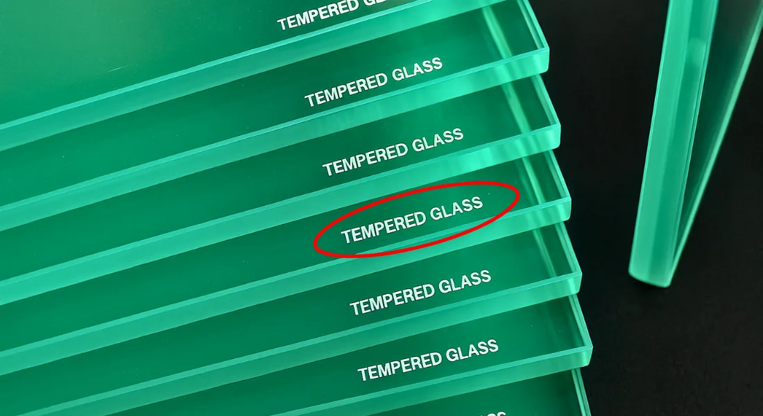 Tempered glass panel with certification mark